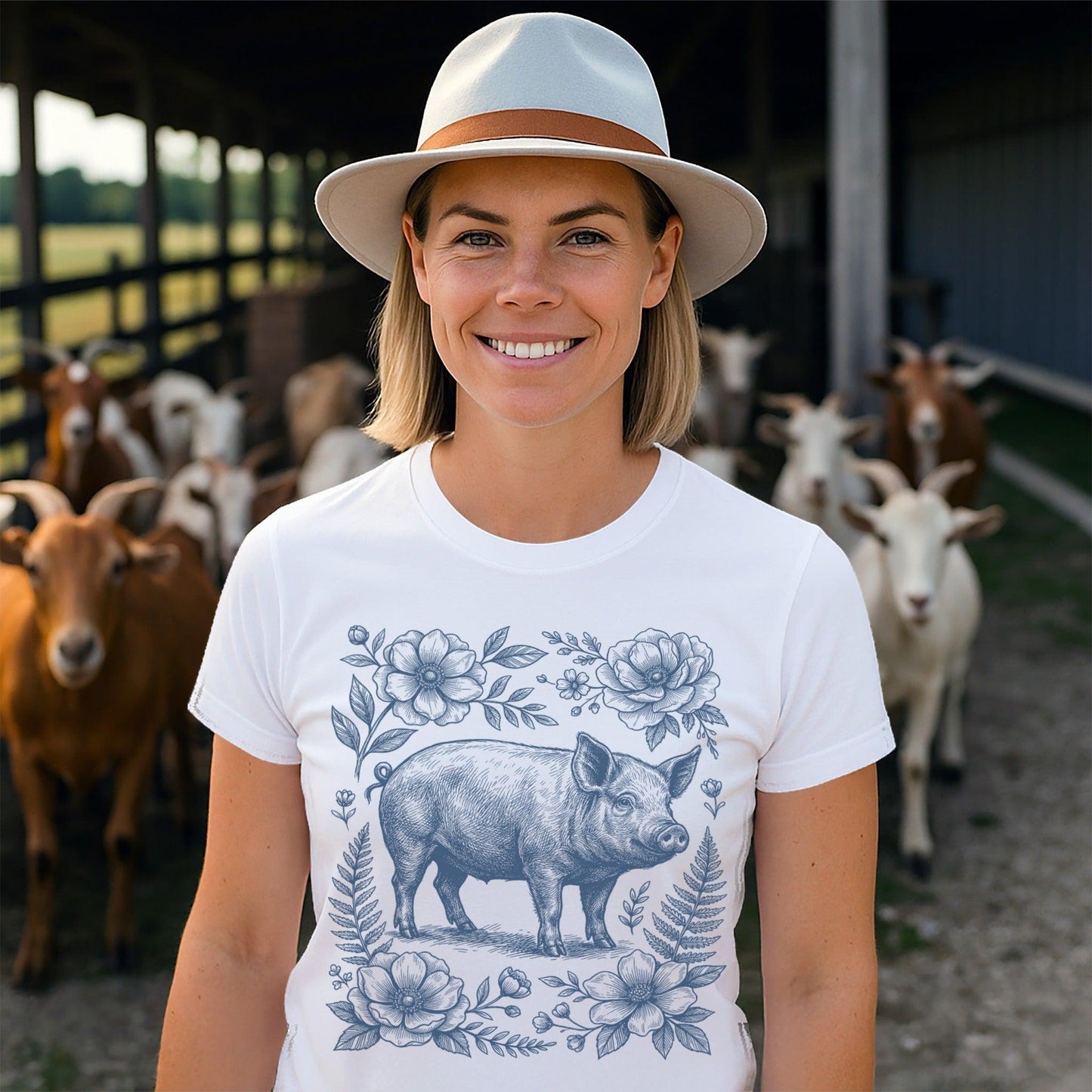 Botanical Pig Illustration T-Shirt