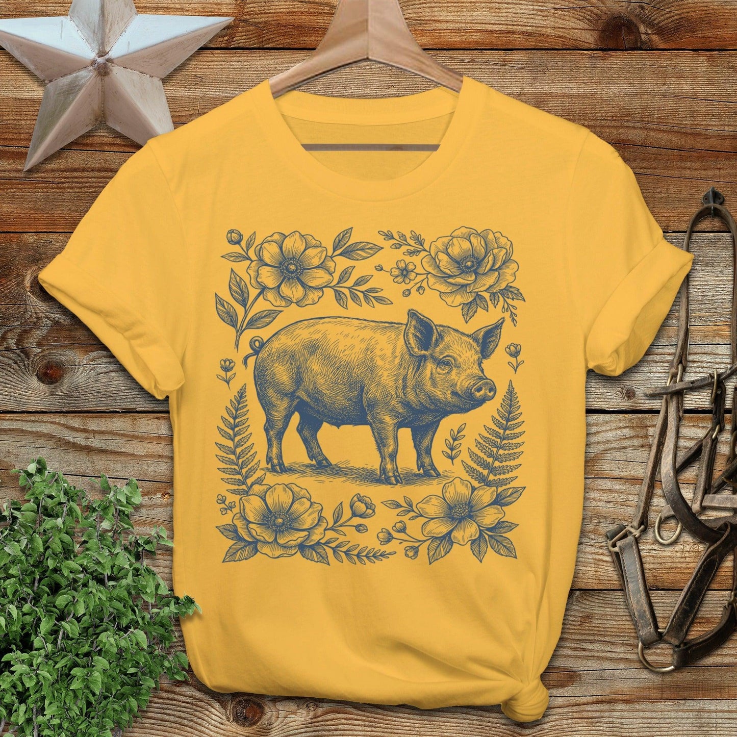 Botanical Pig Illustration T-Shirt
