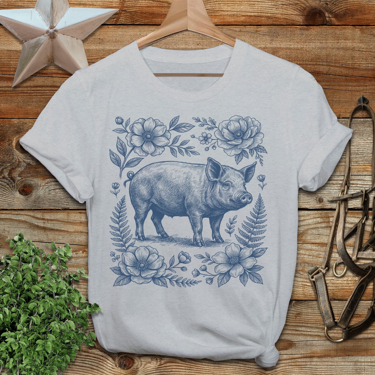 Botanical Pig Illustration T-Shirt