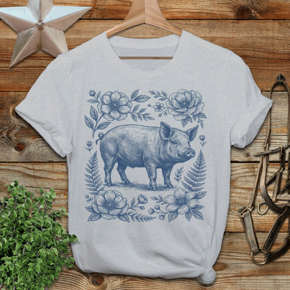 Botanical Pig Illustration T-Shirt