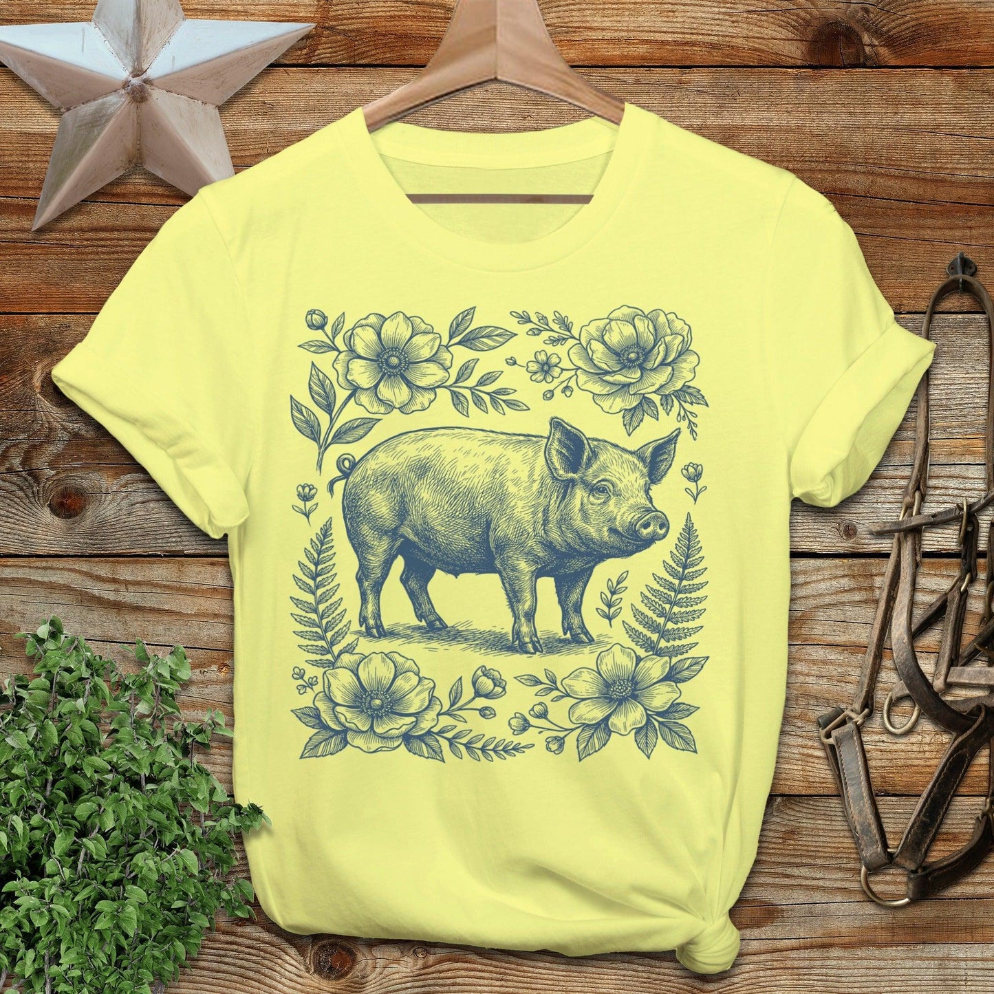 Botanical Pig Illustration T-Shirt