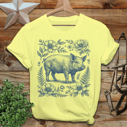 Botanical Pig Illustration T-Shirt