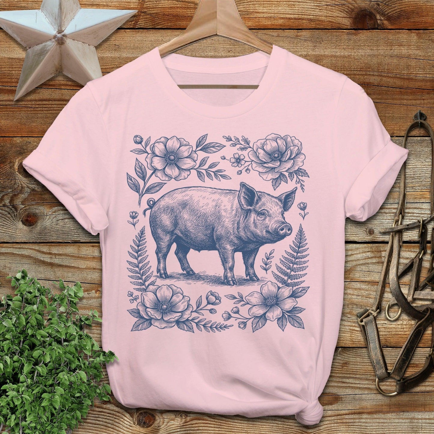 Botanical Pig Illustration T-Shirt