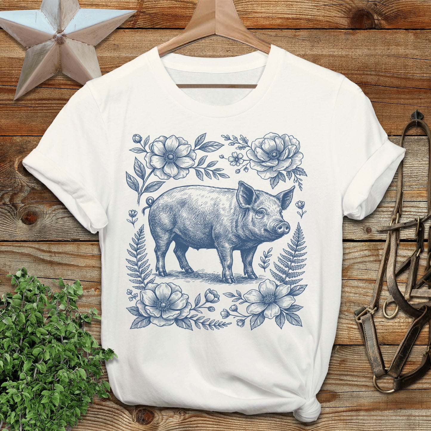 Botanical Pig Illustration T-Shirt