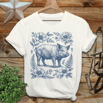 Botanical Pig Illustration T-Shirt