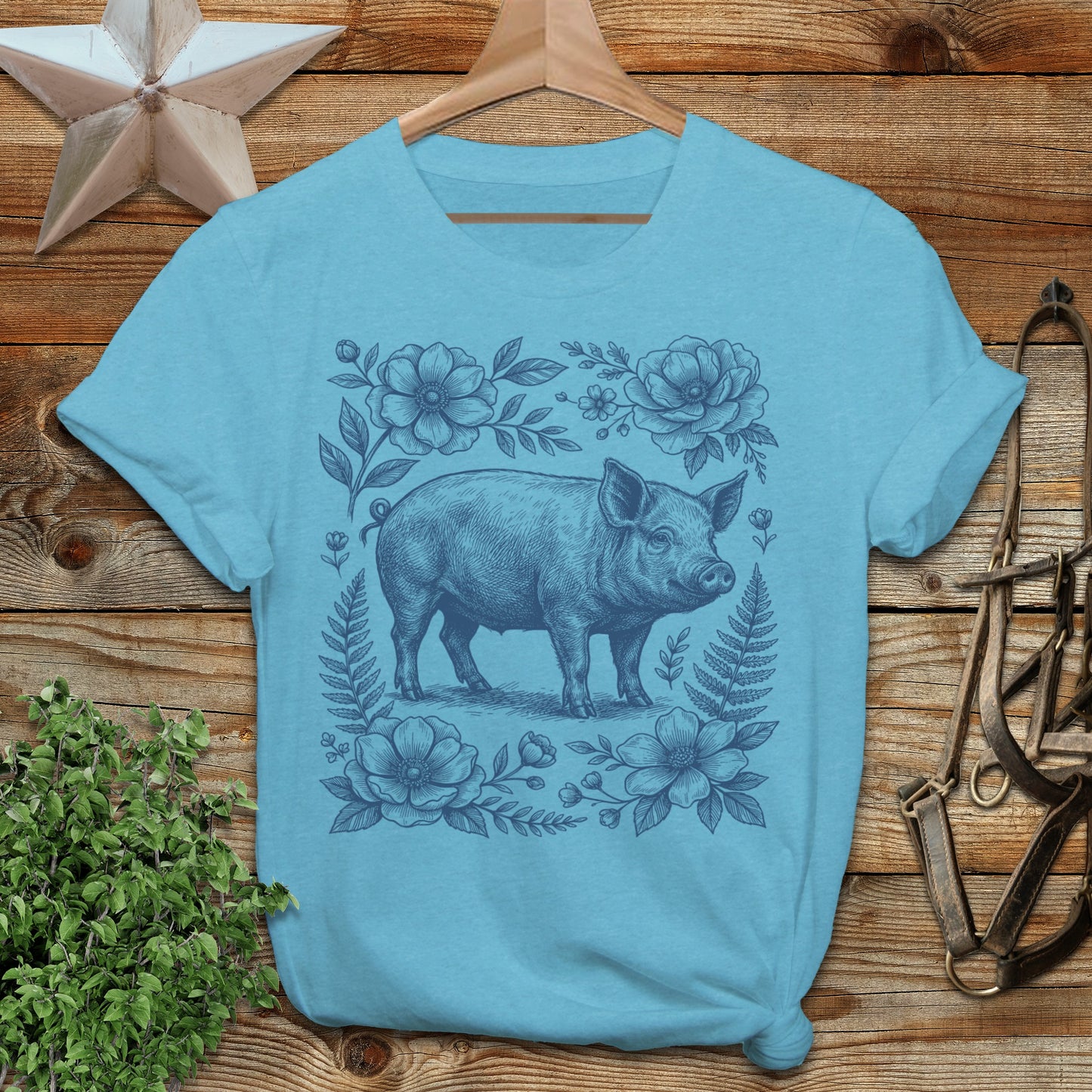 Botanical Pig Illustration T-Shirt