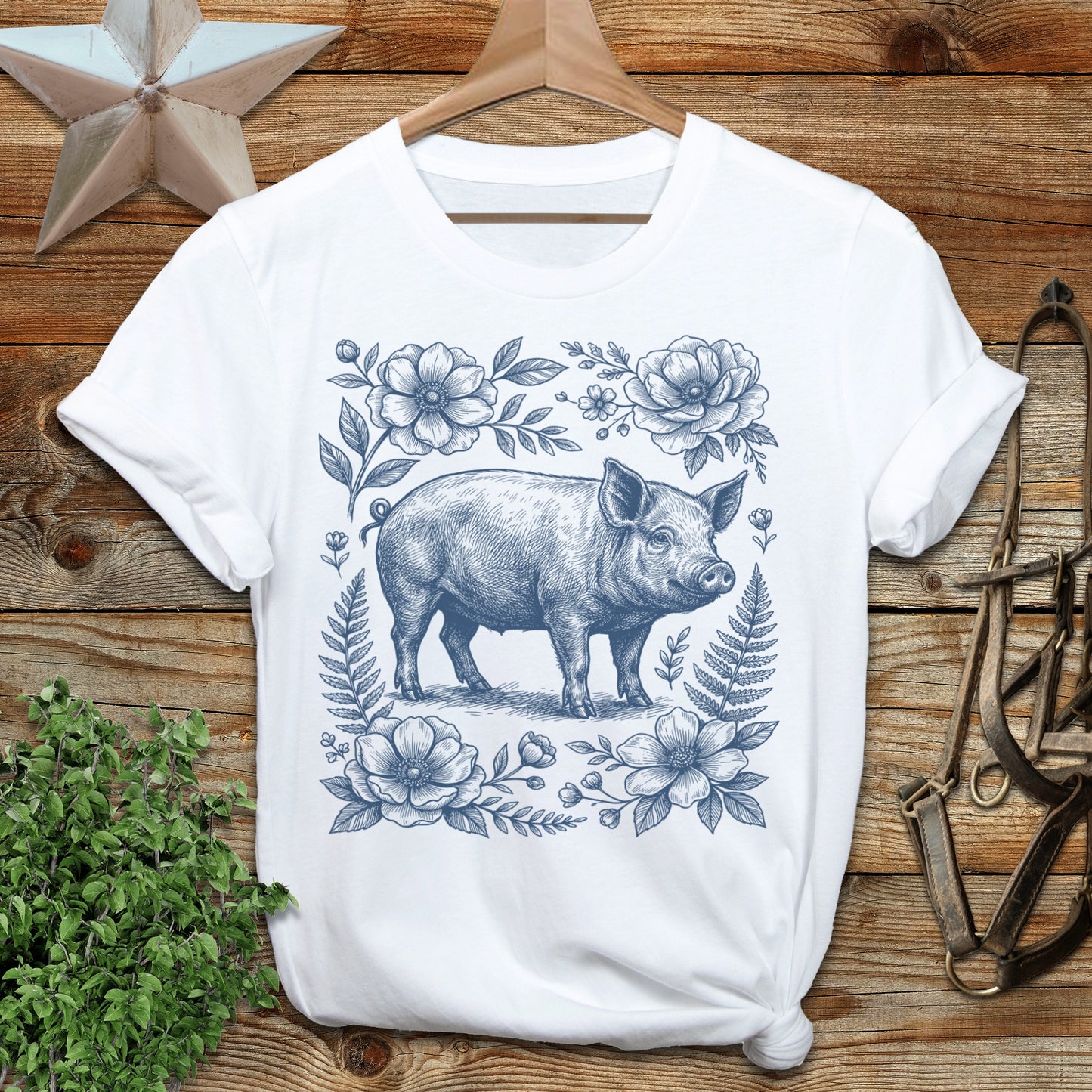 Botanical Pig Illustration T-Shirt