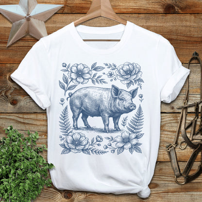 Botanical Pig Illustration T-Shirt