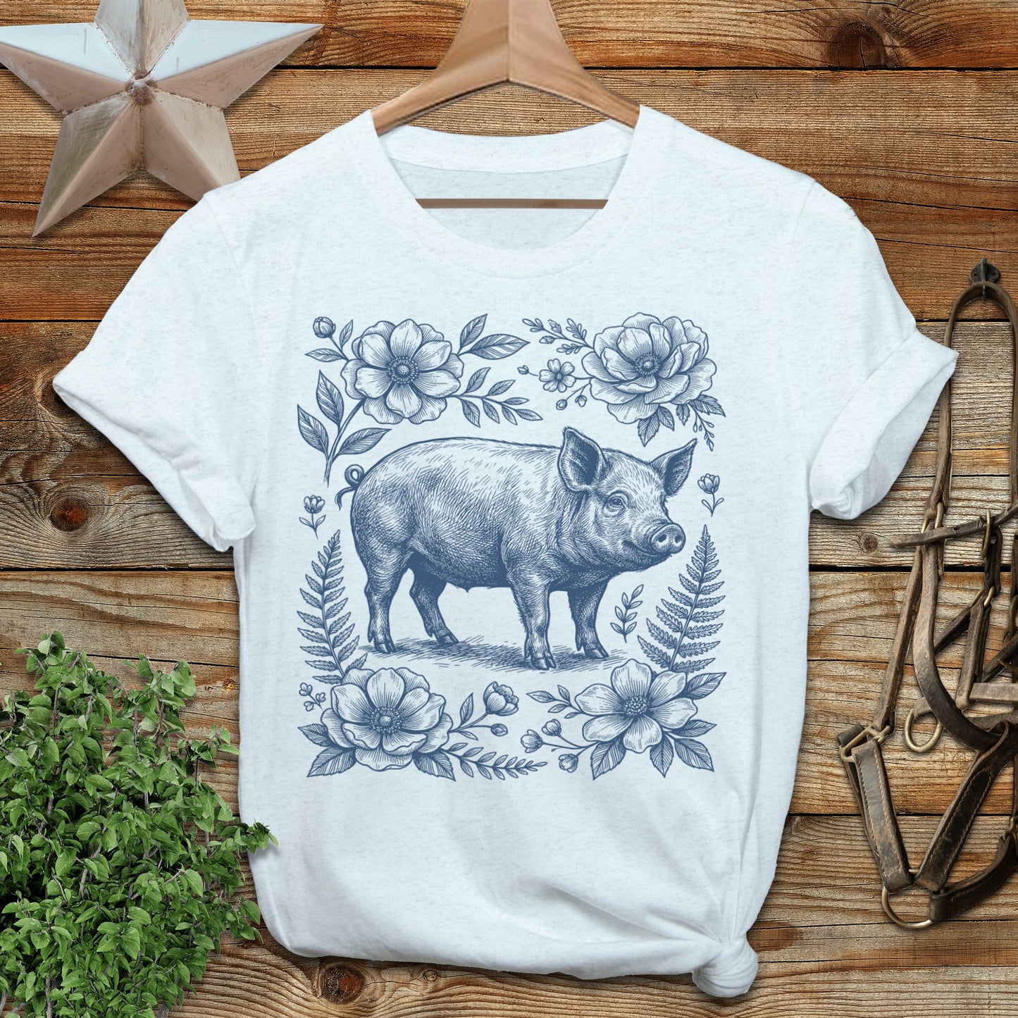 Botanical Pig Illustration T-Shirt