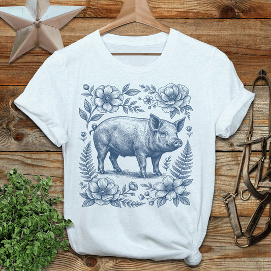 Botanical Pig Illustration T-Shirt