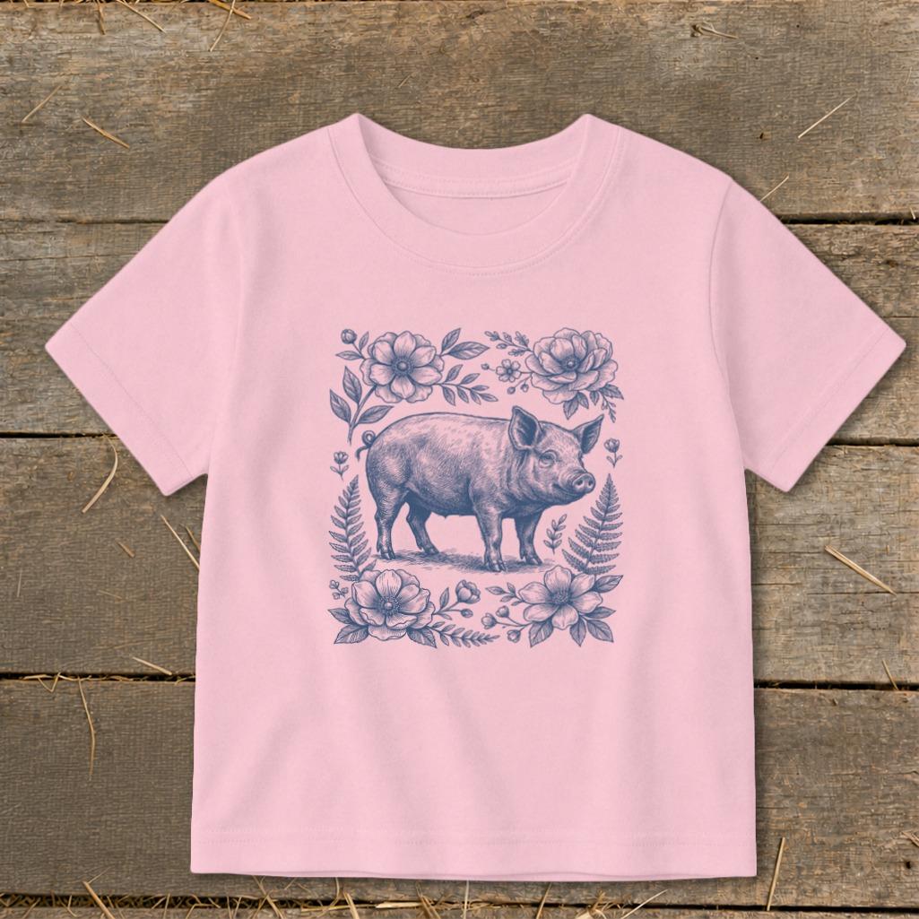 Botanical Pig Illustration Toddler Tee