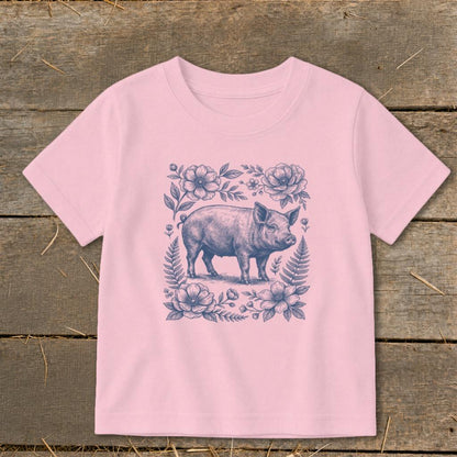 Botanical Pig Illustration Toddler Tee