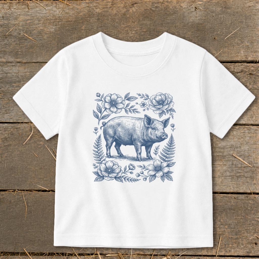 Botanical Pig Illustration Toddler Tee