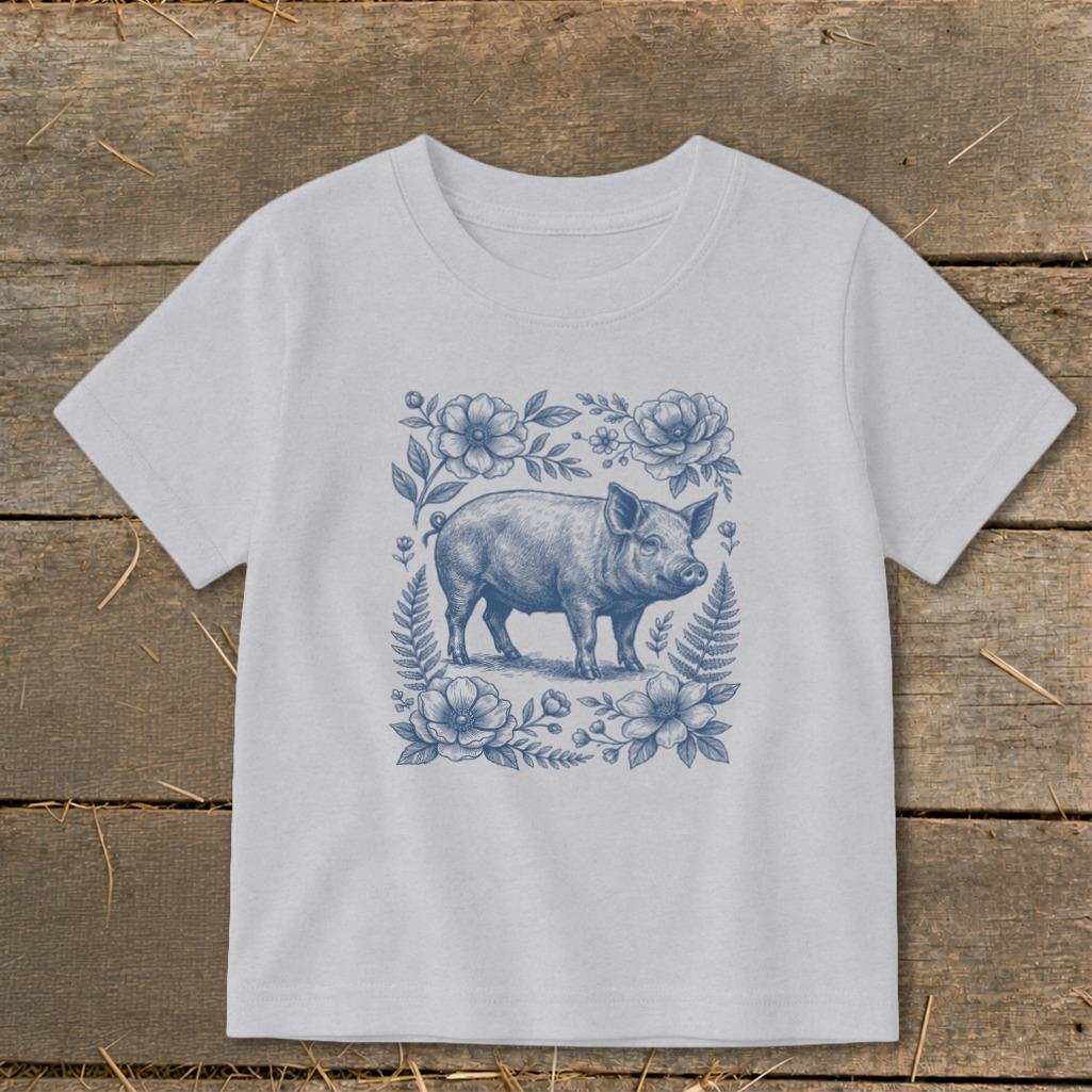 Botanical Pig Illustration Toddler Tee