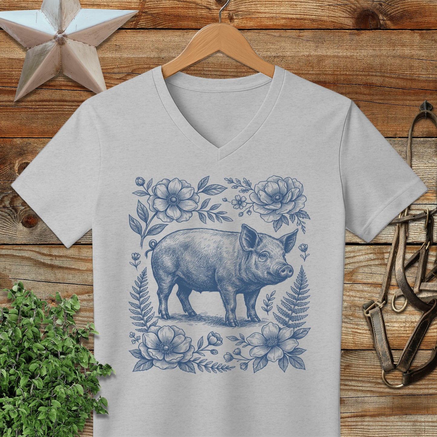 Botanical Pig Illustration V-neck