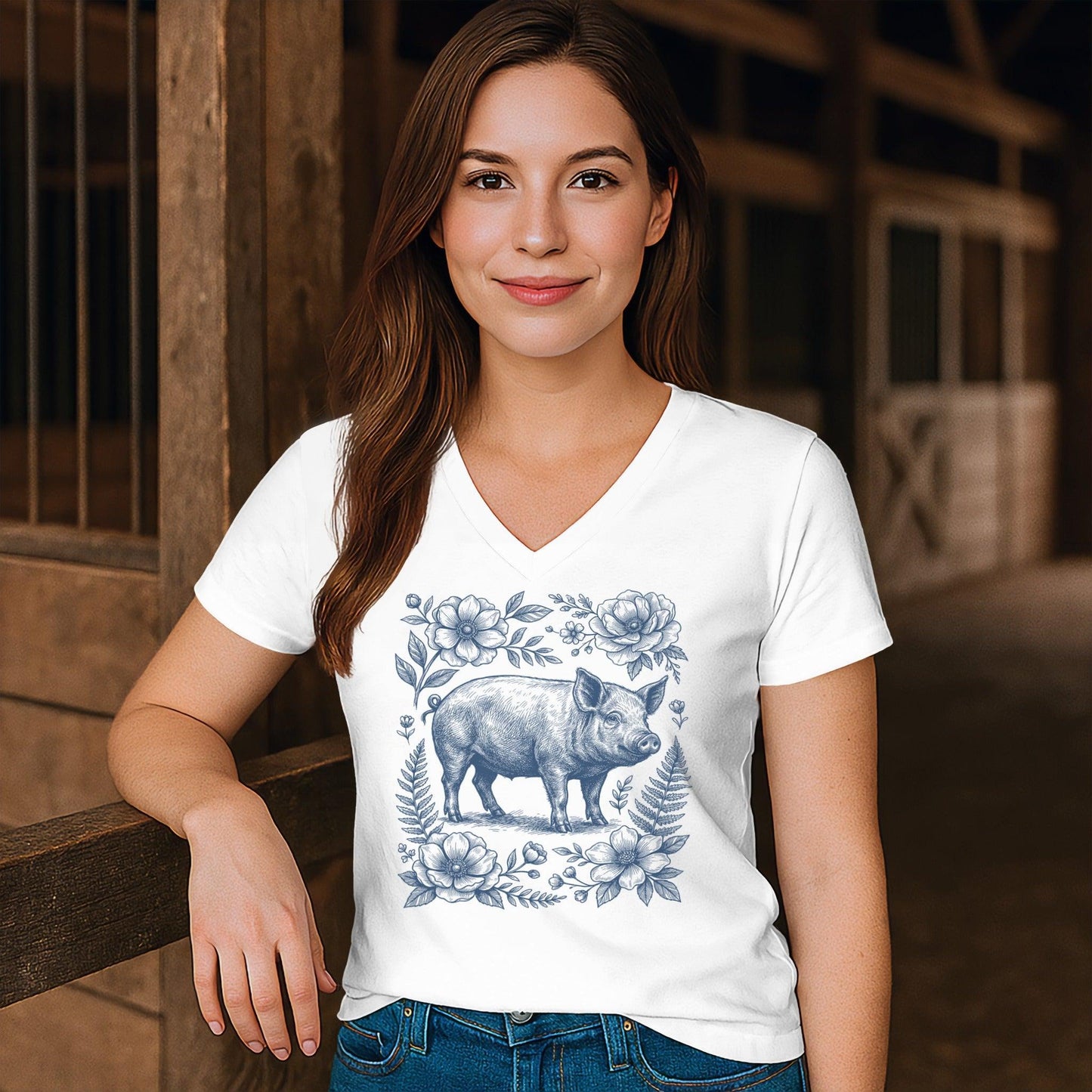 Botanical Pig Illustration V-neck