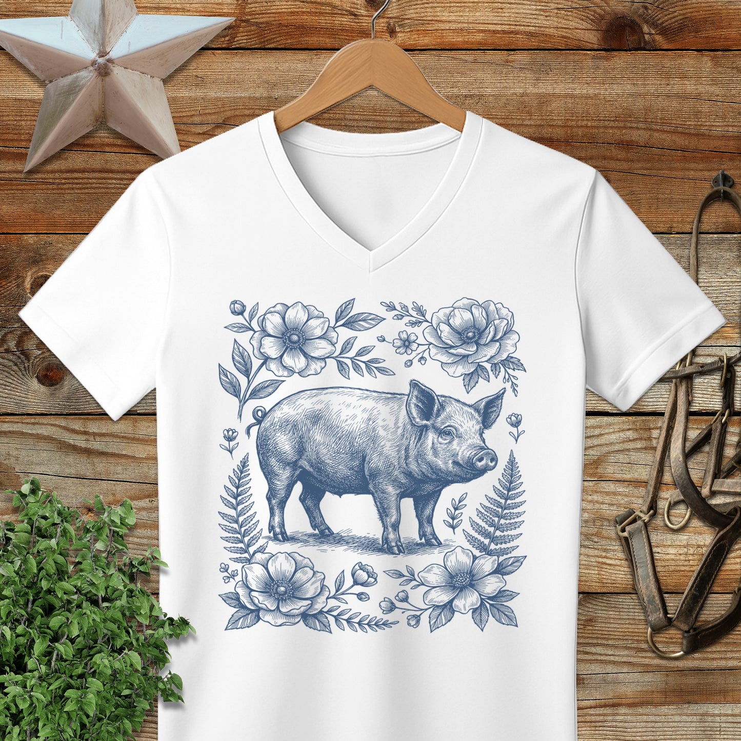 Botanical Pig Illustration V-neck