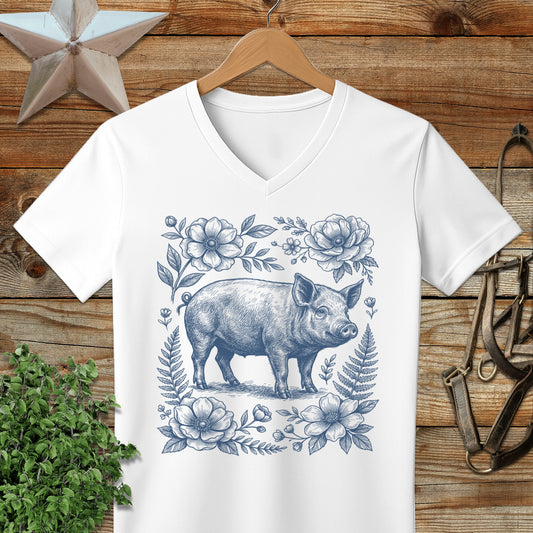 Botanical Pig Illustration V-neck