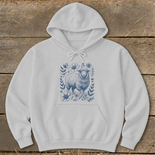 Botanical Sheep Illustration Hoodie - Sport Grey
