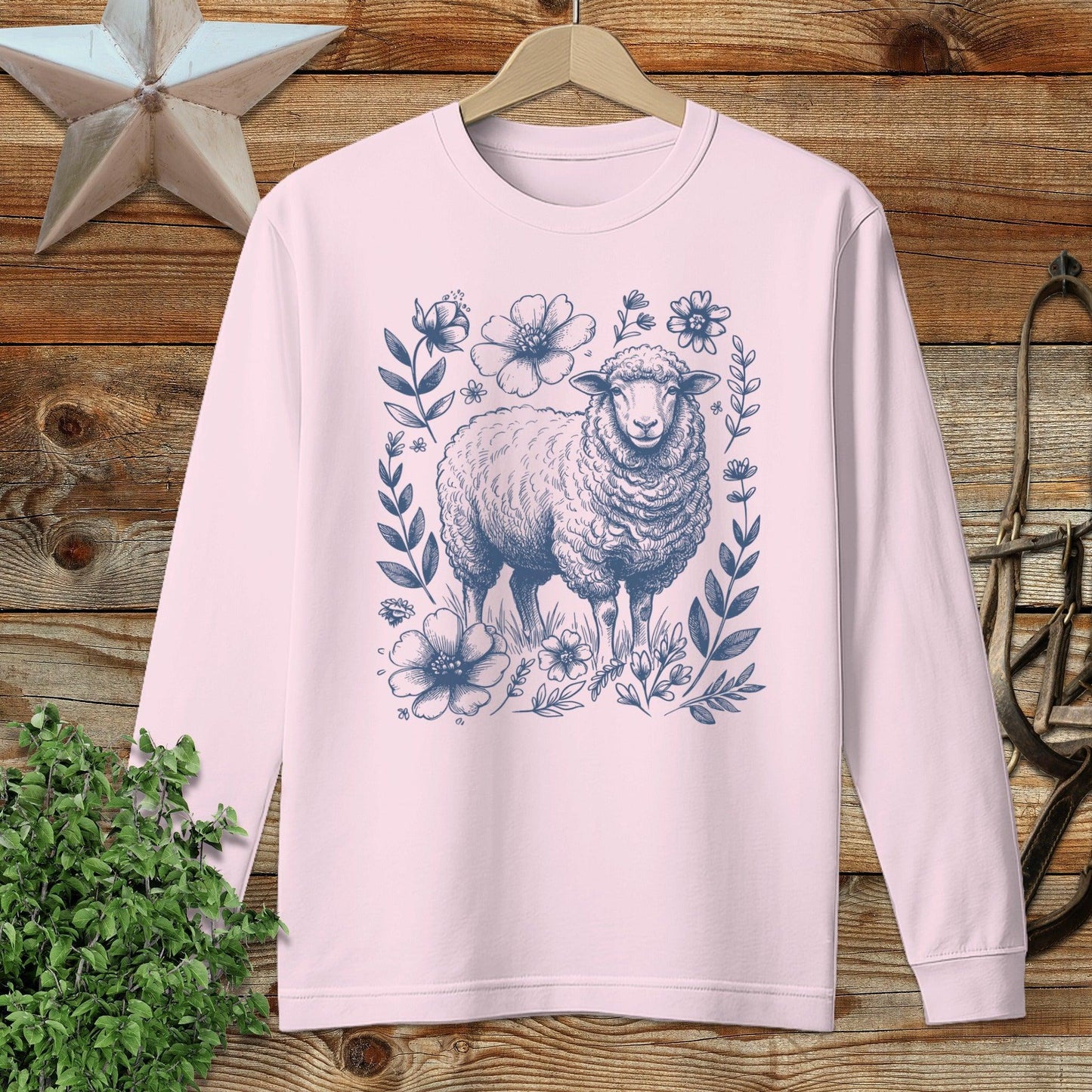 Botanical Sheep Illustration Long Sleeve Tee