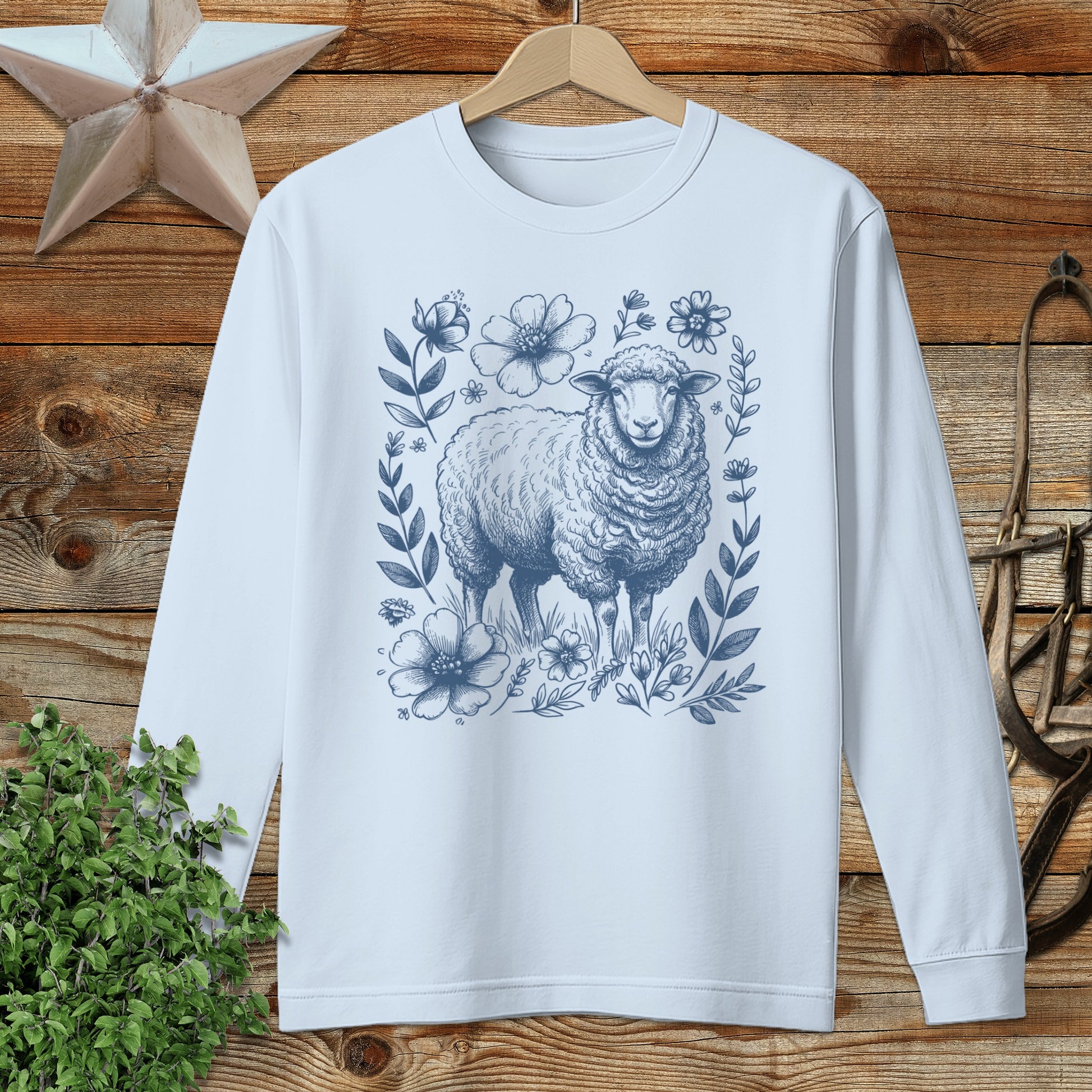 Botanical Sheep Illustration Long Sleeve Tee