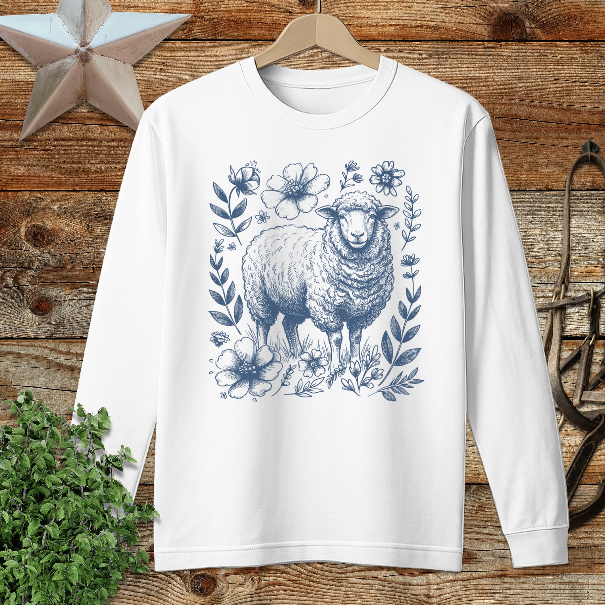 Botanical Sheep Illustration Long Sleeve Tee
