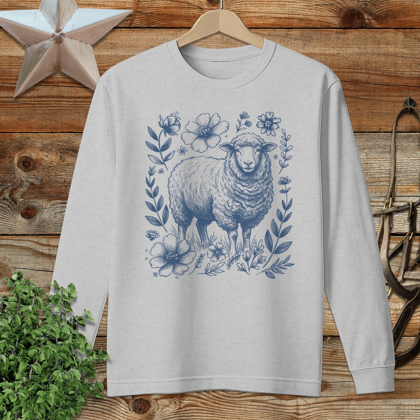 Botanical Sheep Illustration Long Sleeve Tee