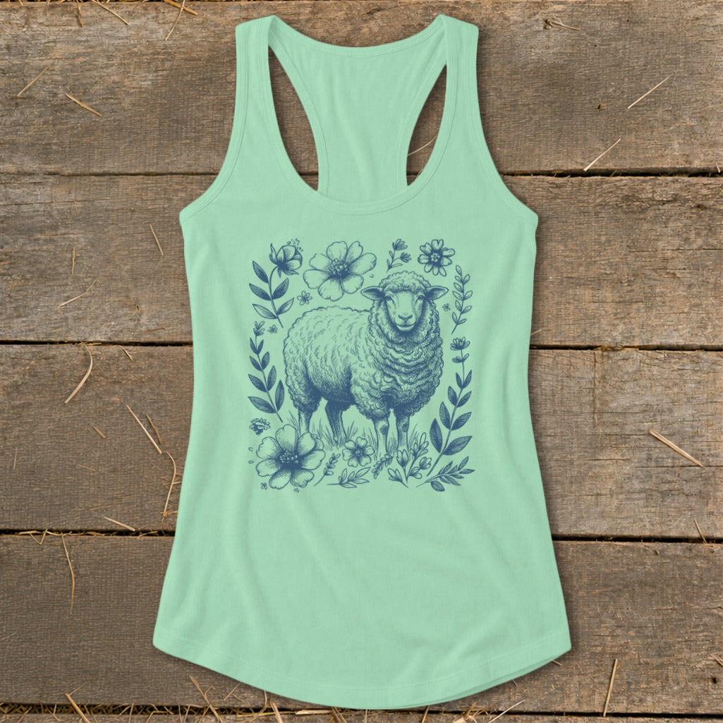 Botanical Sheep Illustration Racerback Tank