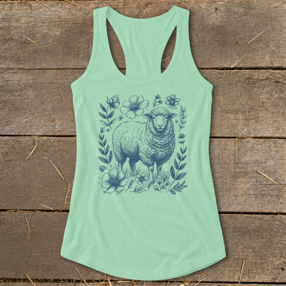Botanical Sheep Illustration Racerback Tank