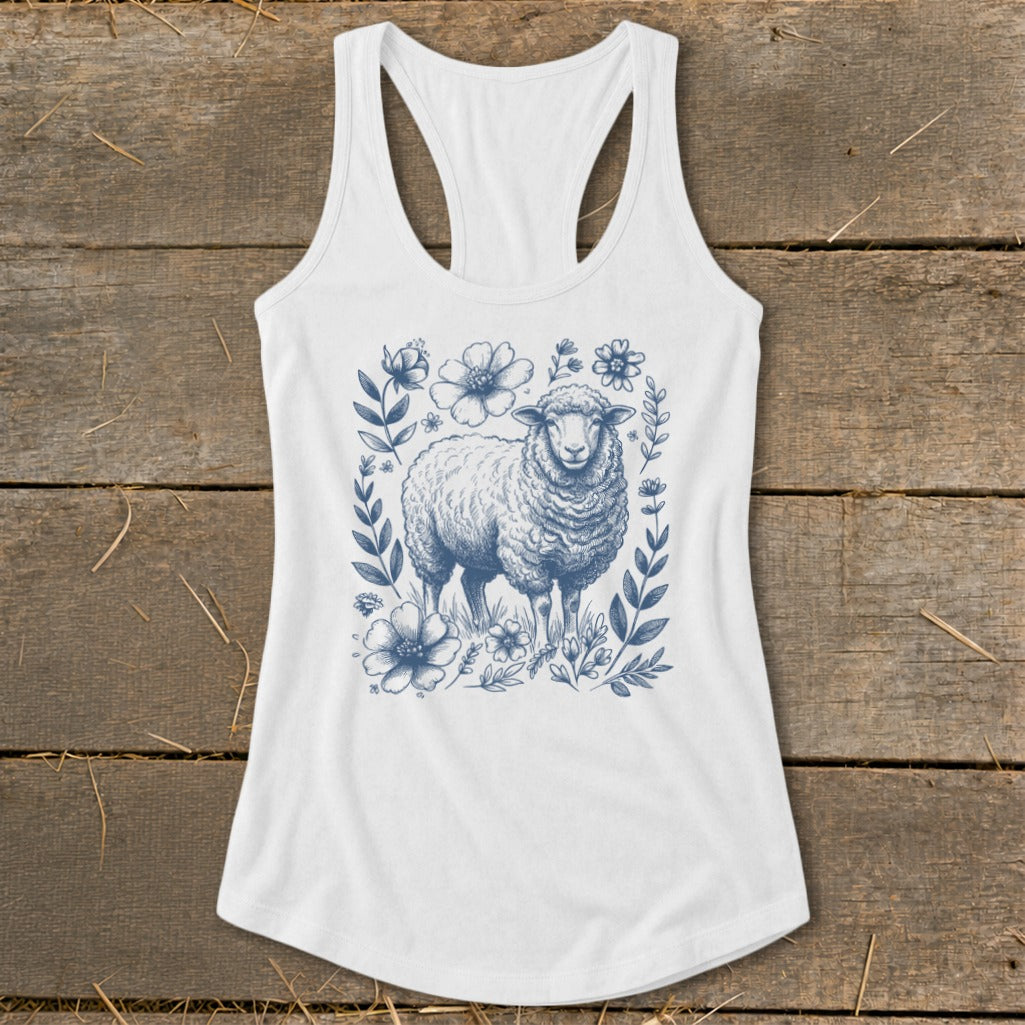 Botanical Sheep Illustration Racerback Tank