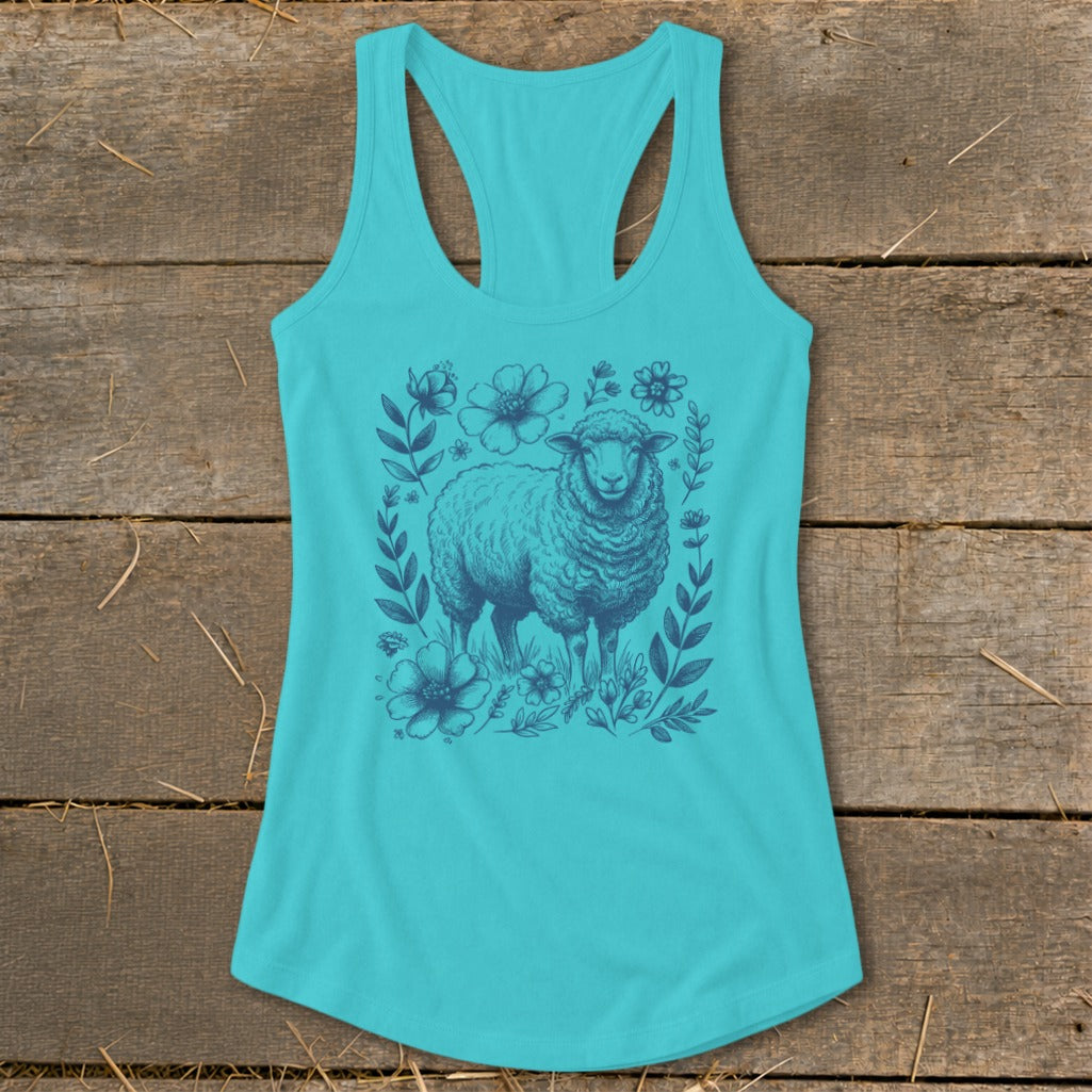 Botanical Sheep Illustration Racerback Tank