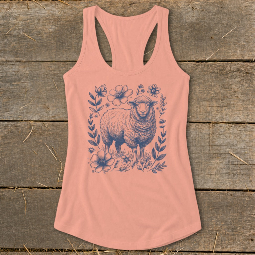 Botanical Sheep Illustration Racerback Tank