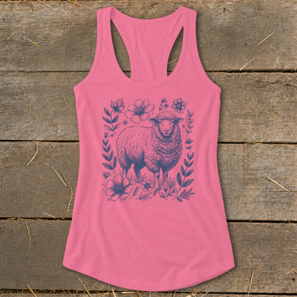 Botanical Sheep Illustration Racerback Tank