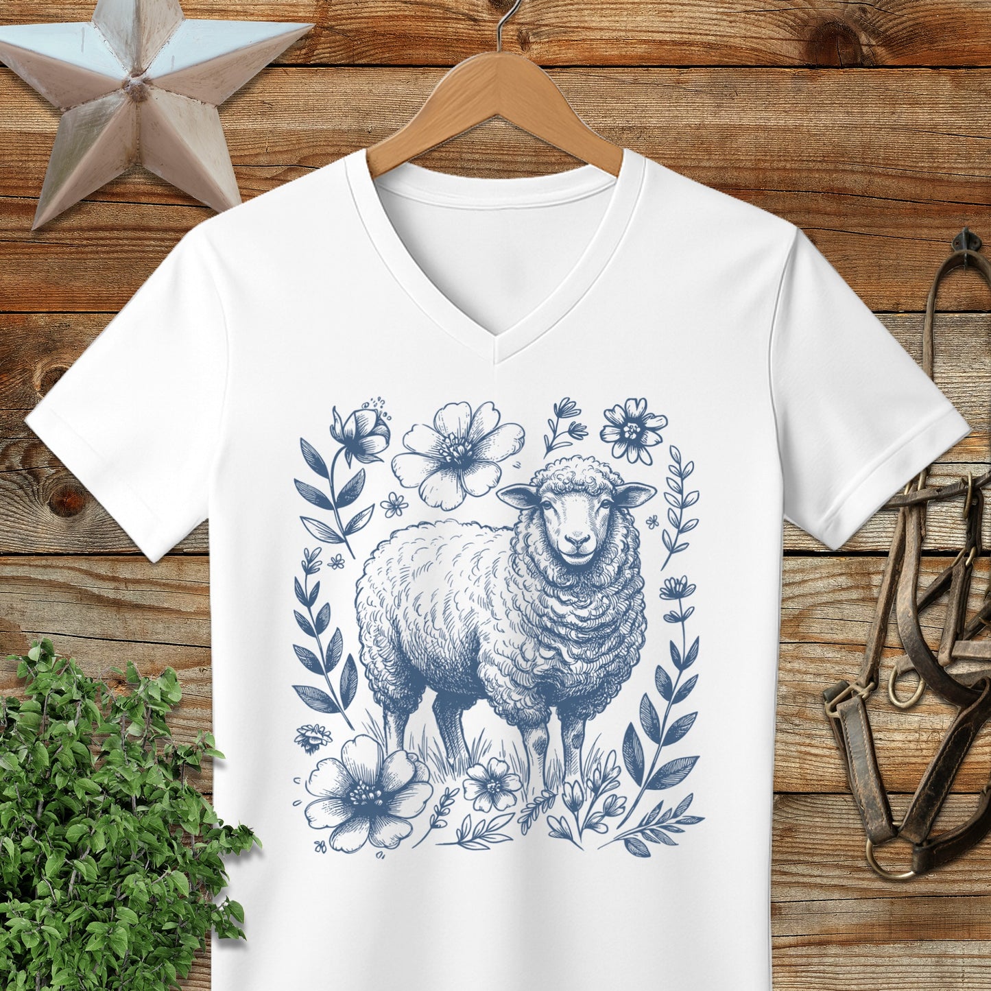 Botanical Sheep Illustration V-neck