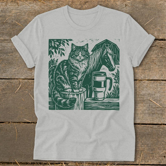 Cats Coffee Horses Softstyle Tee - Athletic Heather