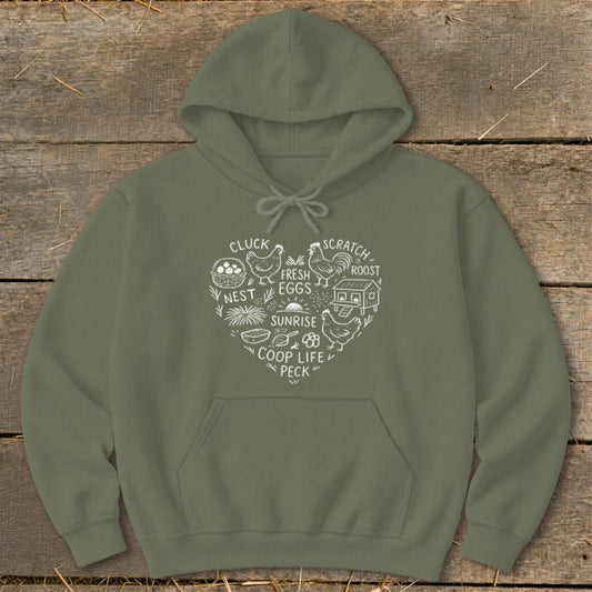 Chicken Farm Heart Hoodie - Military Green