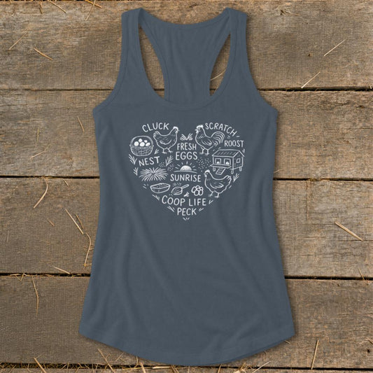 Chicken Farm Heart Racerback Tank - Indigo