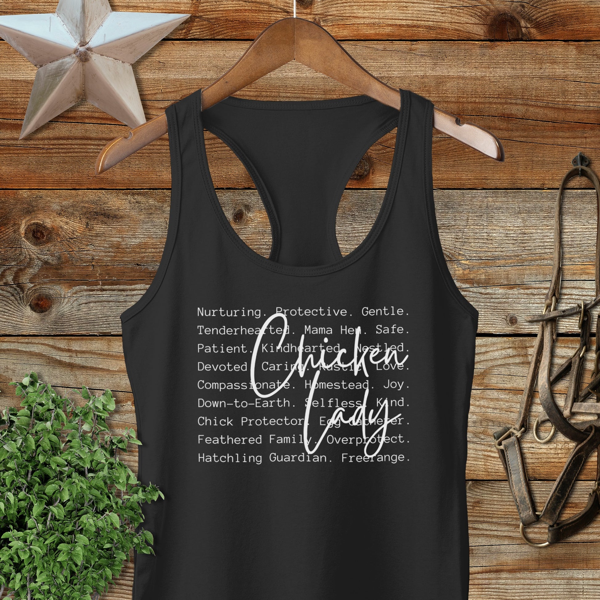 Chicken Lady Words Racerback Tank