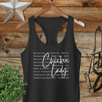 Chicken Lady Words Racerback Tank