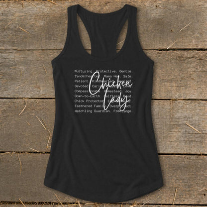 Chicken Lady Words Racerback Tank