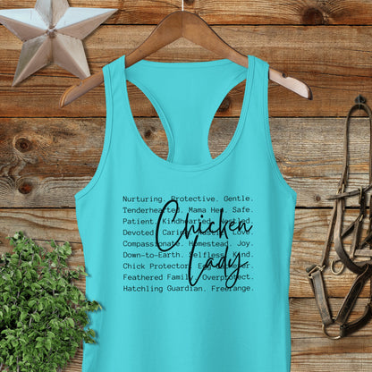 Chicken Lady Words Racerback Tank