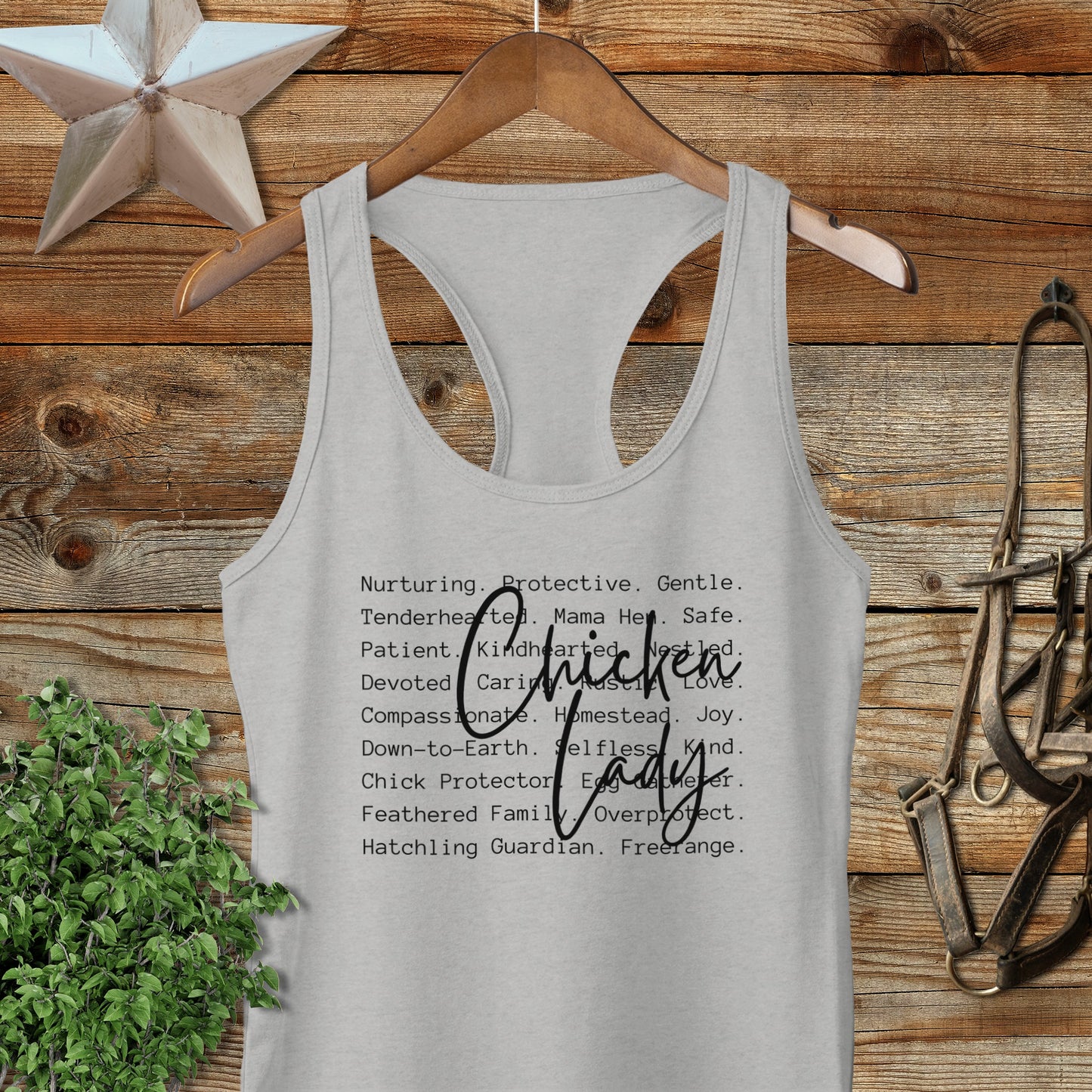 Chicken Lady Words Racerback Tank
