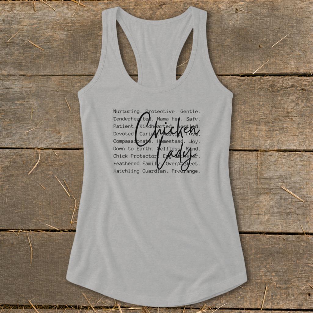 Chicken Lady Words Racerback Tank