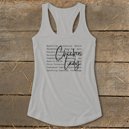 Chicken Lady Words Racerback Tank