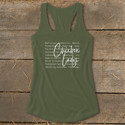 Chicken Lady Words Racerback Tank