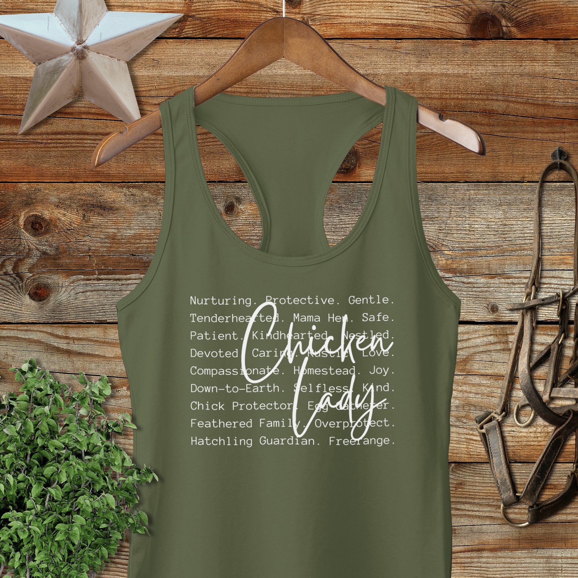 Chicken Lady Words Racerback Tank