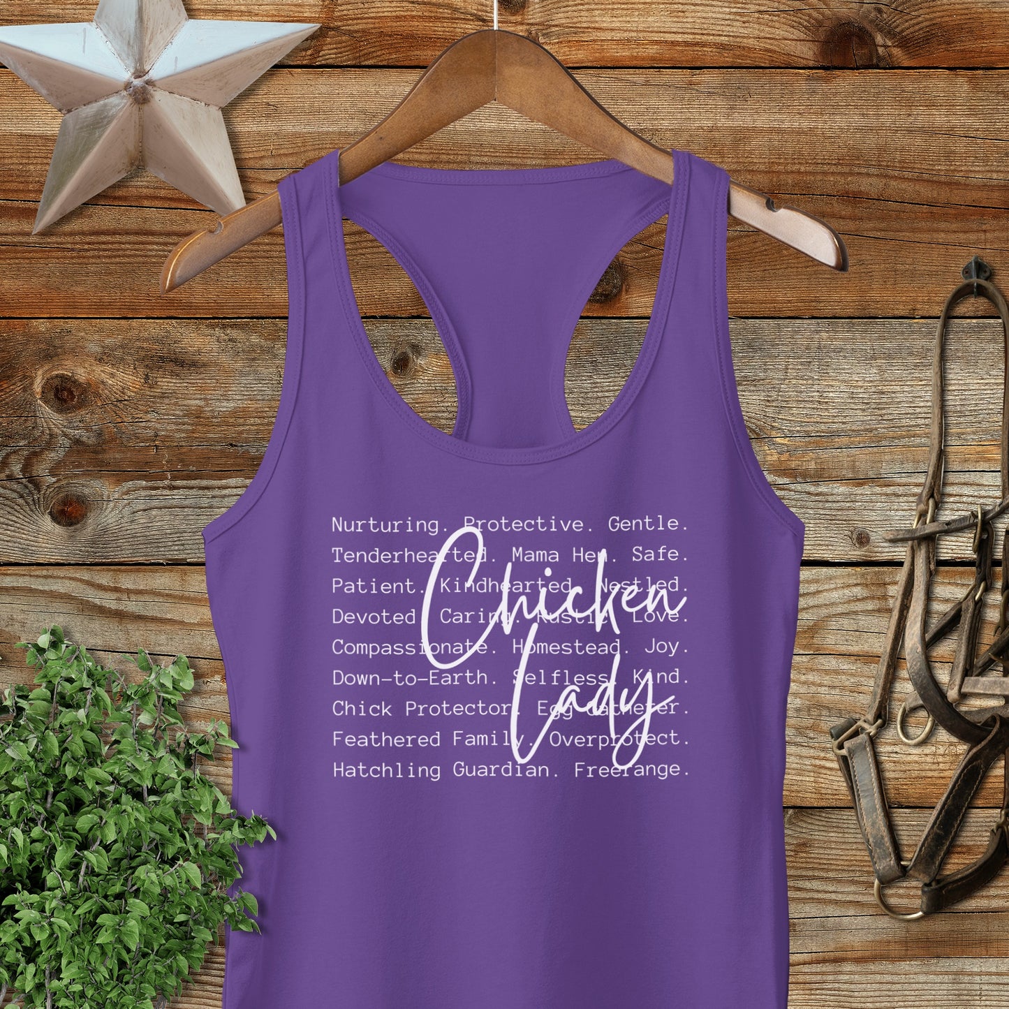 Chicken Lady Words Racerback Tank