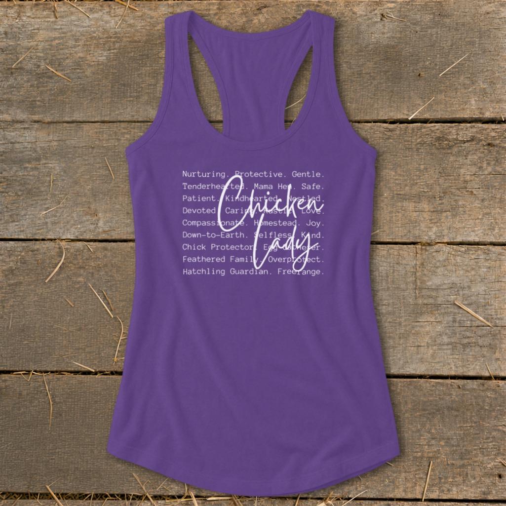 Chicken Lady Words Racerback Tank