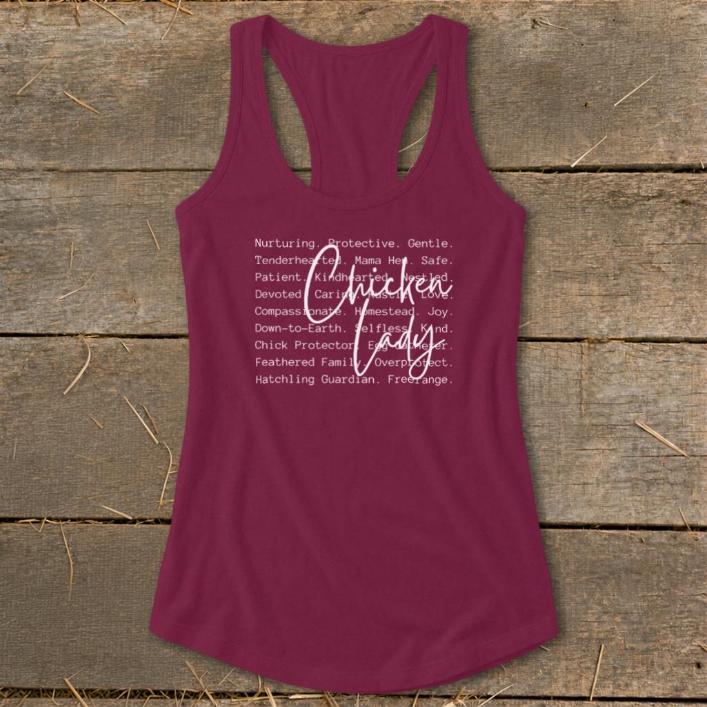 Chicken Lady Words Racerback Tank