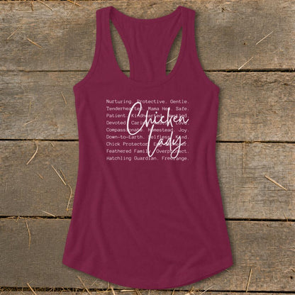 Chicken Lady Words Racerback Tank